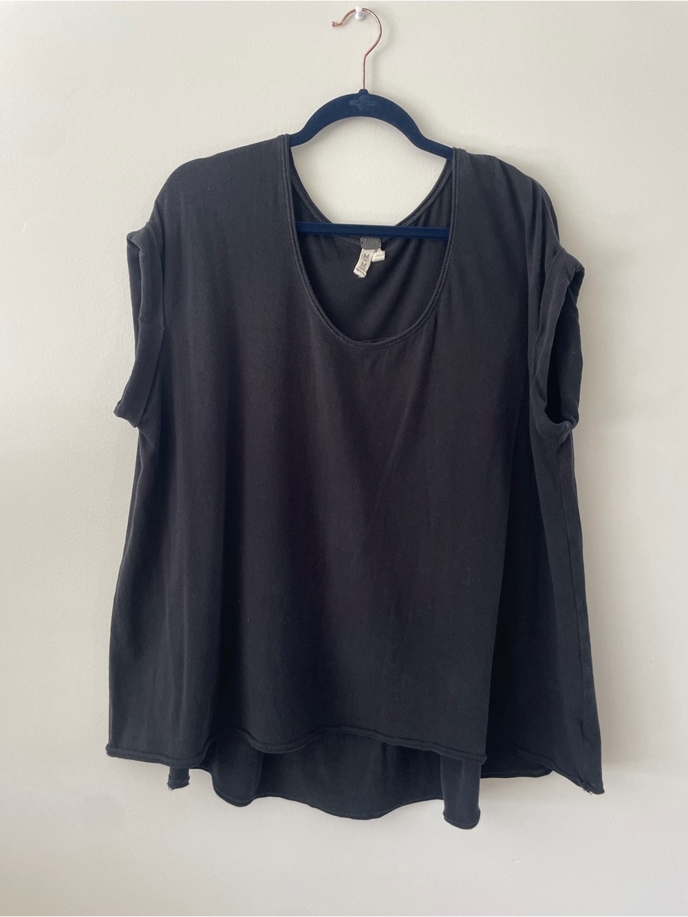 Free People Navy Oversized Flowy Boho Neutral Peasant Cottage Blouse Womens Med - Picture 1 of 2